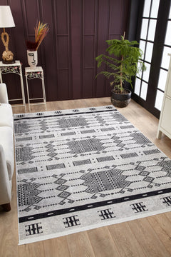 Grey Geometric Area Rug - Digital Print Rug with Non Slip, Antibacterial Design