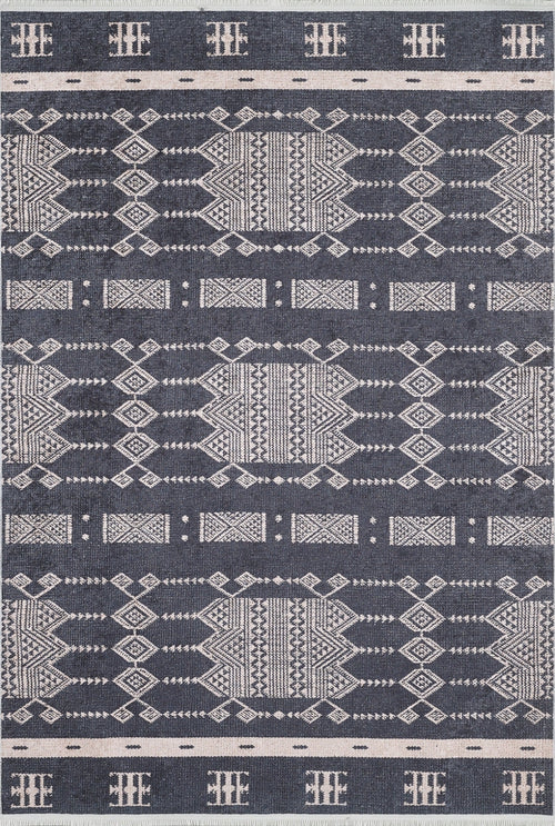 Black Geometric Area Rug | Digital Print, Non Slip, Antibacterial Carpet for Living Room