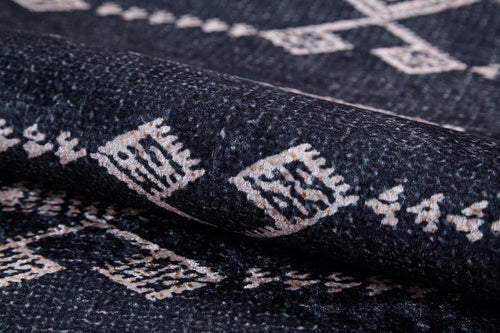 Black Geometric Area Rug | Digital Print, Non Slip, Antibacterial Carpet for Living Room