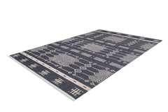 Black Geometric Area Rug | Digital Print, Non Slip, Antibacterial Carpet for Living Room