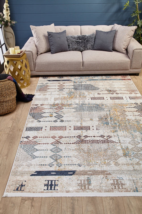 Celaya Beige Geometric Digital Print Area Rug