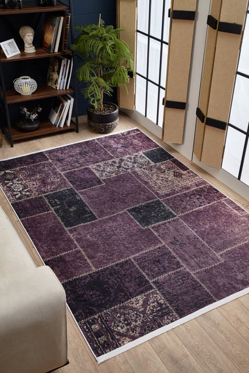 Purple Patchwork Rug - Digital Print Area Rug Non Slip Antibacterial Carpet