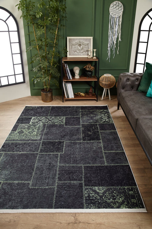 Patchwork Area Rug – Grey Digital Print Non Slip Antibacterial Carpet for Living Room