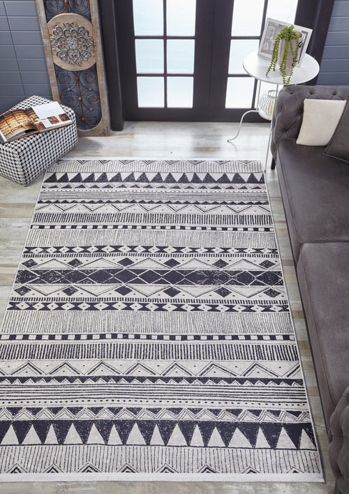 Biels Black Geometric Digital Print Area Rug
