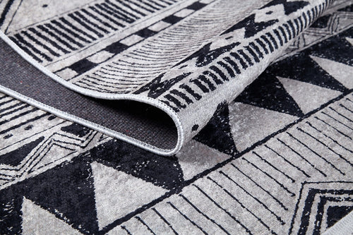 Biels Black Geometric Digital Print Area Rug