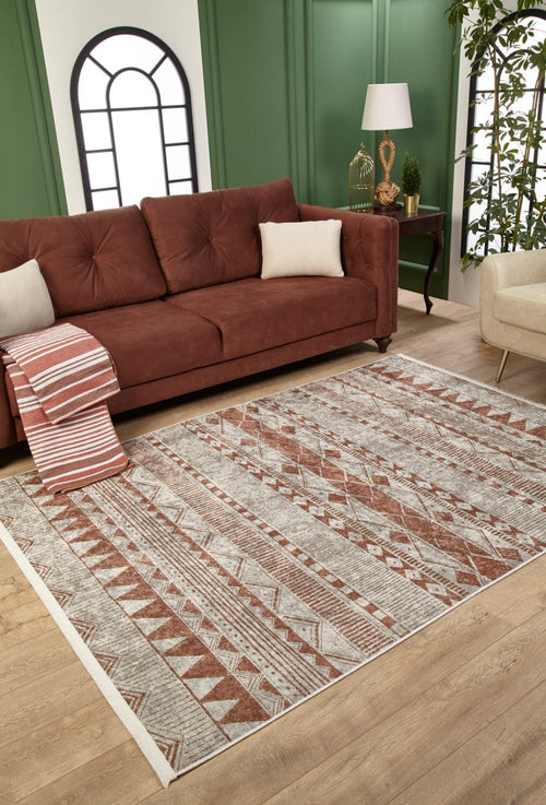 Beige Geometric Area Rug - High Quality Digital Print Rug | Non Slip Carpet