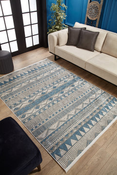 Blue Geometric Area Rug - Digital Print, Non Slip & Antibacterial Carpet for Modern Living Room