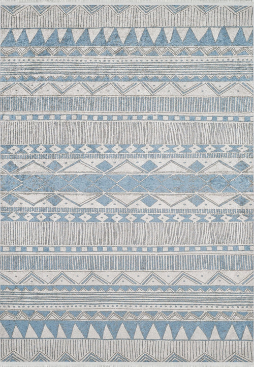 Blue Geometric Area Rug - Digital Print, Non Slip & Antibacterial Carpet for Modern Living Room