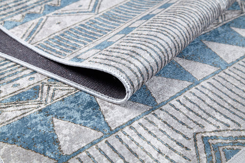 Blue Geometric Area Rug - Digital Print, Non Slip & Antibacterial Carpet for Modern Living Room