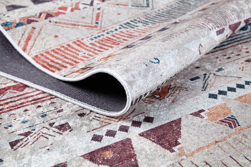 Beige Geometric Area Rug – Digital Print Washable Non Slip Carpet for Living Room