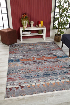 Grey Geometric Area Rug – Digital Print Carpet With Non Slip, Antibacterial Protection