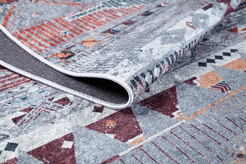 Grey Geometric Area Rug – Digital Print Carpet With Non Slip, Antibacterial Protection