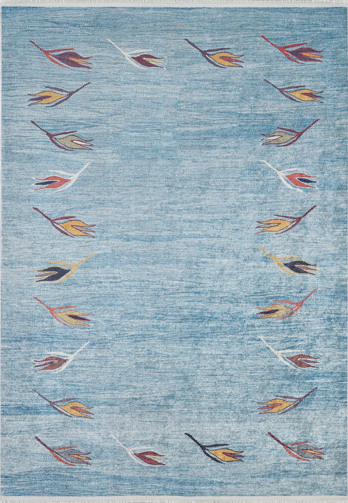 Blue Floral Area Rug – Digital Print Rug, Non Slip Carpet for Living Room