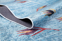 Blue Floral Area Rug – Digital Print Rug, Non Slip Carpet for Living Room