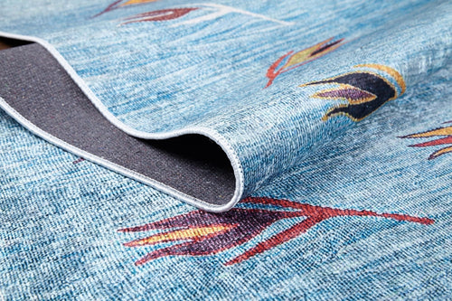 Blue Floral Area Rug – Digital Print Rug, Non Slip Carpet for Living Room