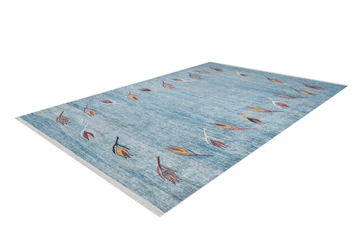 Blue Floral Area Rug – Digital Print Rug, Non Slip Carpet for Living Room