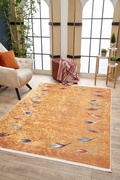 LosReyes Orange Floral Digital Print Area Rug