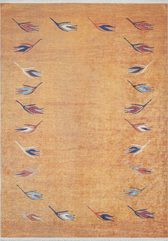 LosReyes Orange Floral Digital Print Area Rug