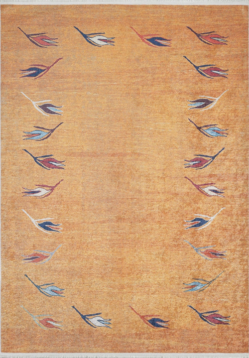 LosReyes Orange Floral Digital Print Area Rug