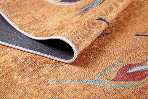 LosReyes Orange Floral Digital Print Area Rug