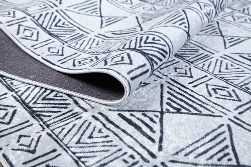 Grey Geometric Area Rug – Digital Print Rug with Non Slip, Antibacterial Design