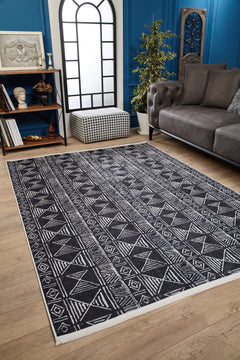 Romero Black Geometric Digital Print Area Rug