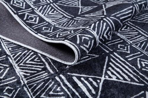 Romero Black Geometric Digital Print Area Rug