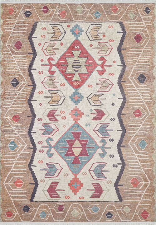 Cream Geometric Area Rug – Digital Print, Non Slip, Antibacterial Carpet