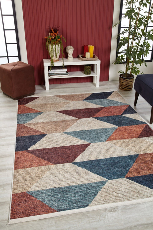 Taxila Blue Geometric Digital Print Area Rug