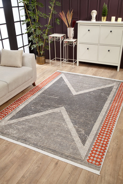 Modern Area Rug - Digital Print Orange Carpet | Non Slip, Antibacterial, Dust Free