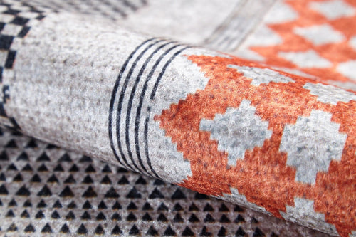 Modern Area Rug - Digital Print Orange Carpet | Non Slip, Antibacterial, Dust Free