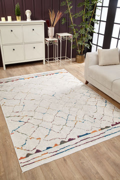 Beige Geometric Area Rug - Modern Digital Print Carpet | Non Slip, Washable Floor Mat