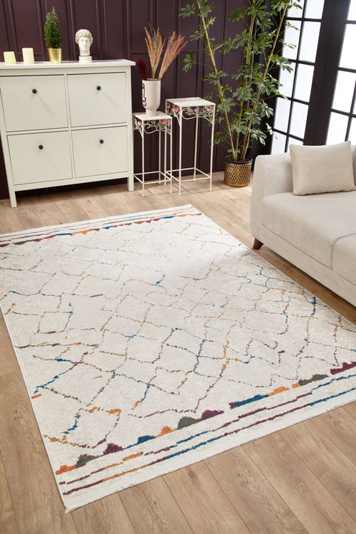 Beige Geometric Area Rug - Modern Digital Print Carpet | Non Slip, Washable Floor Mat