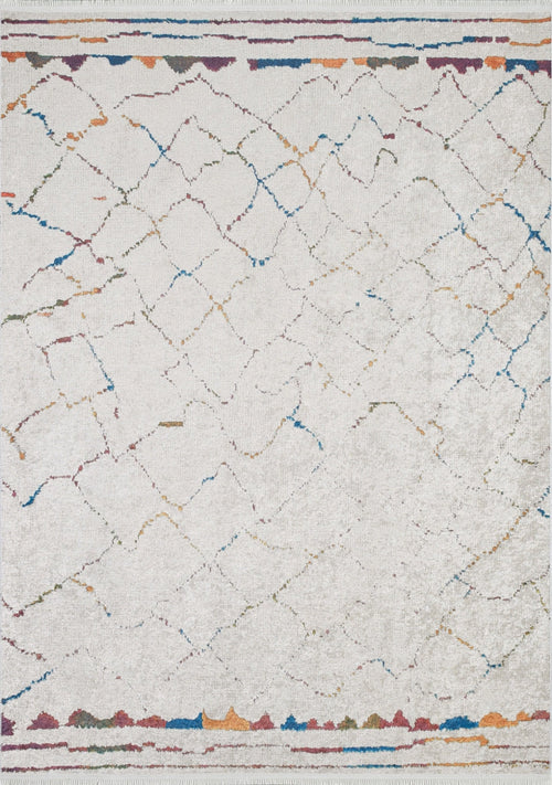 Beige Geometric Area Rug - Modern Digital Print Carpet | Non Slip, Washable Floor Mat