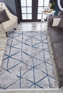 Grey Striped Area Rug - Digital Print Rug | Non Slip, Antibacterial Carpet