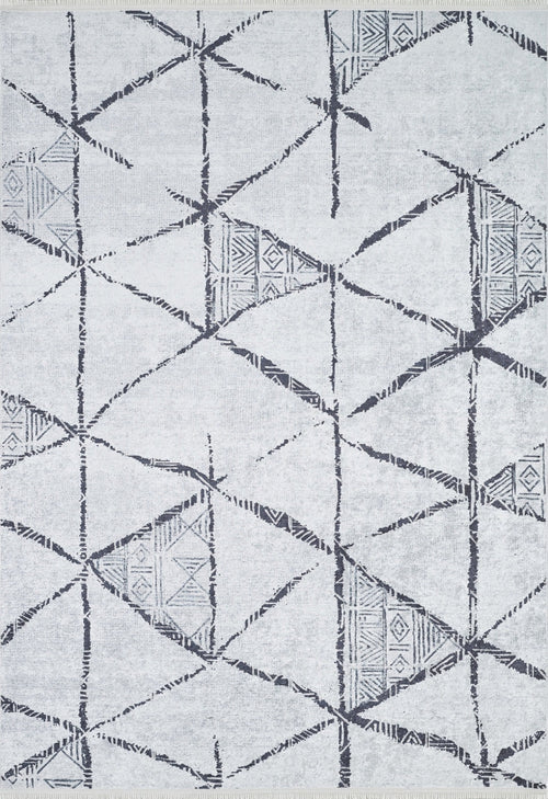 Grey Geometric Area Rug – Digital Print Rug | Non Slip, Antibacterial Carpet