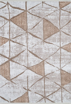 Beige Geometric Area Rug – Digital Print Non Slip Washable Carpet for Living Room