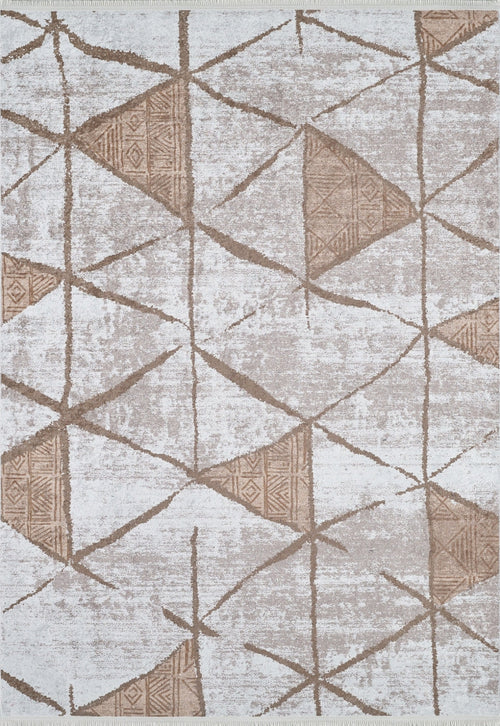 Beige Geometric Area Rug – Digital Print Non Slip Washable Carpet for Living Room