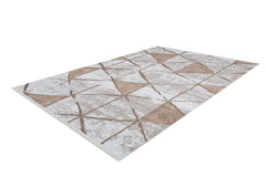 Beige Geometric Area Rug – Digital Print Non Slip Washable Carpet for Living Room