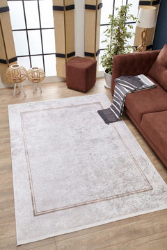 Cream Area Rug - Digital Print Frame Design Carpet | Non Slip, Antibacterial