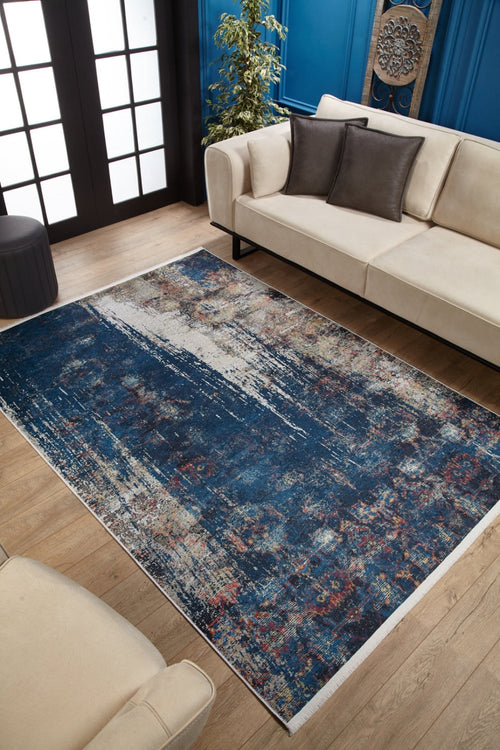 Modern Area Rug – Blue Digital Print Carpet | Non Slip, Antibacterial, Washable Floor Covering