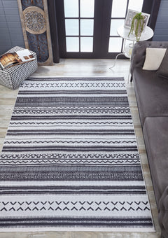 Grey Geometric Area Rug – Digital Print, Non Slip, Antibacterial Carpet for Living Room