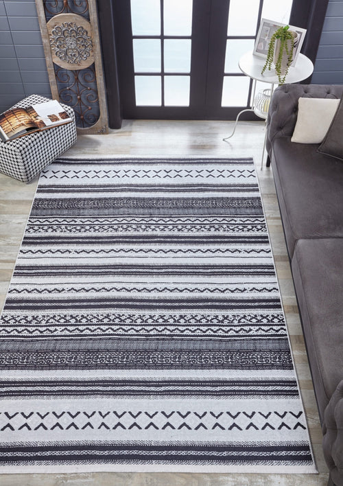 Grey Geometric Area Rug – Digital Print, Non Slip, Antibacterial Carpet for Living Room