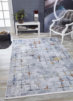 Blue Geometric Area Rug – Non Slip Washable Digital Print Rug for Living Room