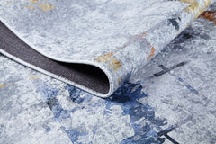 Blue Geometric Area Rug – Non Slip Washable Digital Print Rug for Living Room