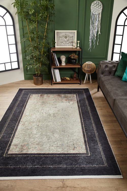Black Frame Area Rug – Digital Print Rug | Non Slip, Antibacterial Carpet