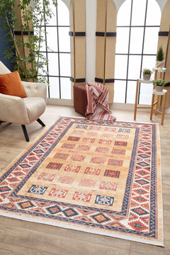 Orange Geometric Area Rug – Faridabad Digital Print, Antibacterial Non-Slip Carpet
