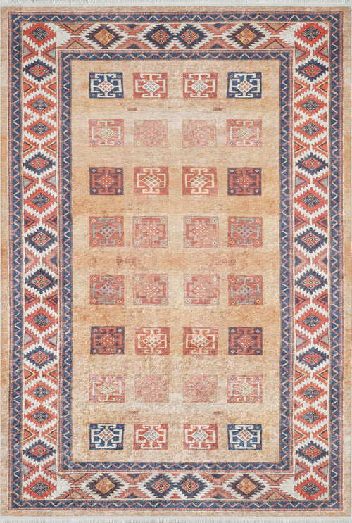Orange Geometric Area Rug – Faridabad Digital Print, Antibacterial Non-Slip Carpet