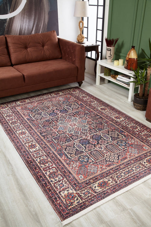 Digital Print Area Rug – Classic Red Non Slip Carpet for Stylish Living Room
