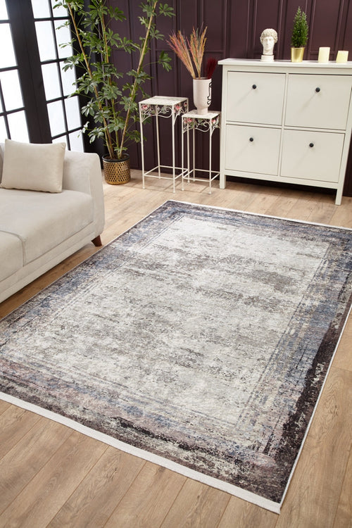 Grey Area Rug – Digital Print Frame Carpet | Antibacterial, Non Slip, Washable